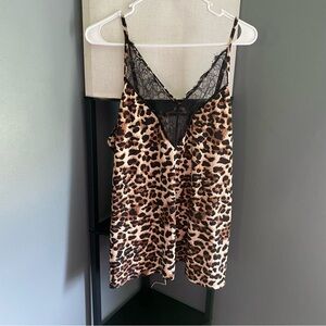 SHEIN Leopard Print Lace Trim Tank Top